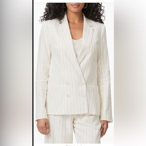 PAIGE Rosette Stripe Double Breasted Linen Blend Blazer